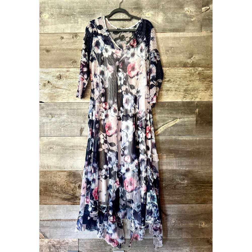 Komarov Woman Floral Maxi Dress 3X Multi Sheer Chiffon Ruffle Event Wedding‎